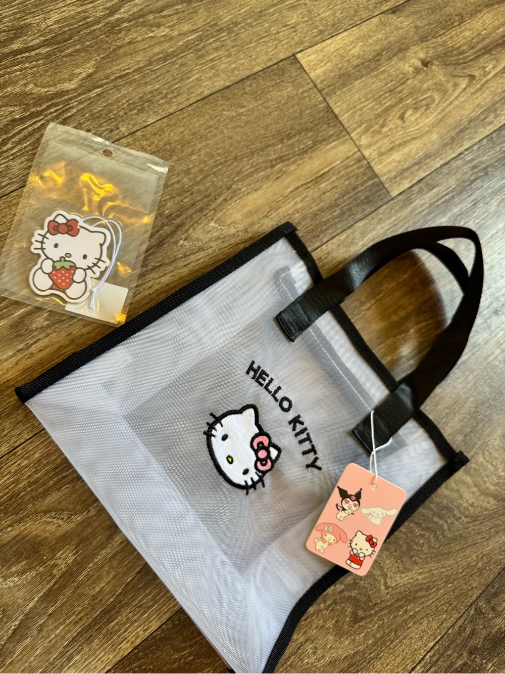 Hello Kitty White Mesh Mini Tote with Black Trim and Pink Bow